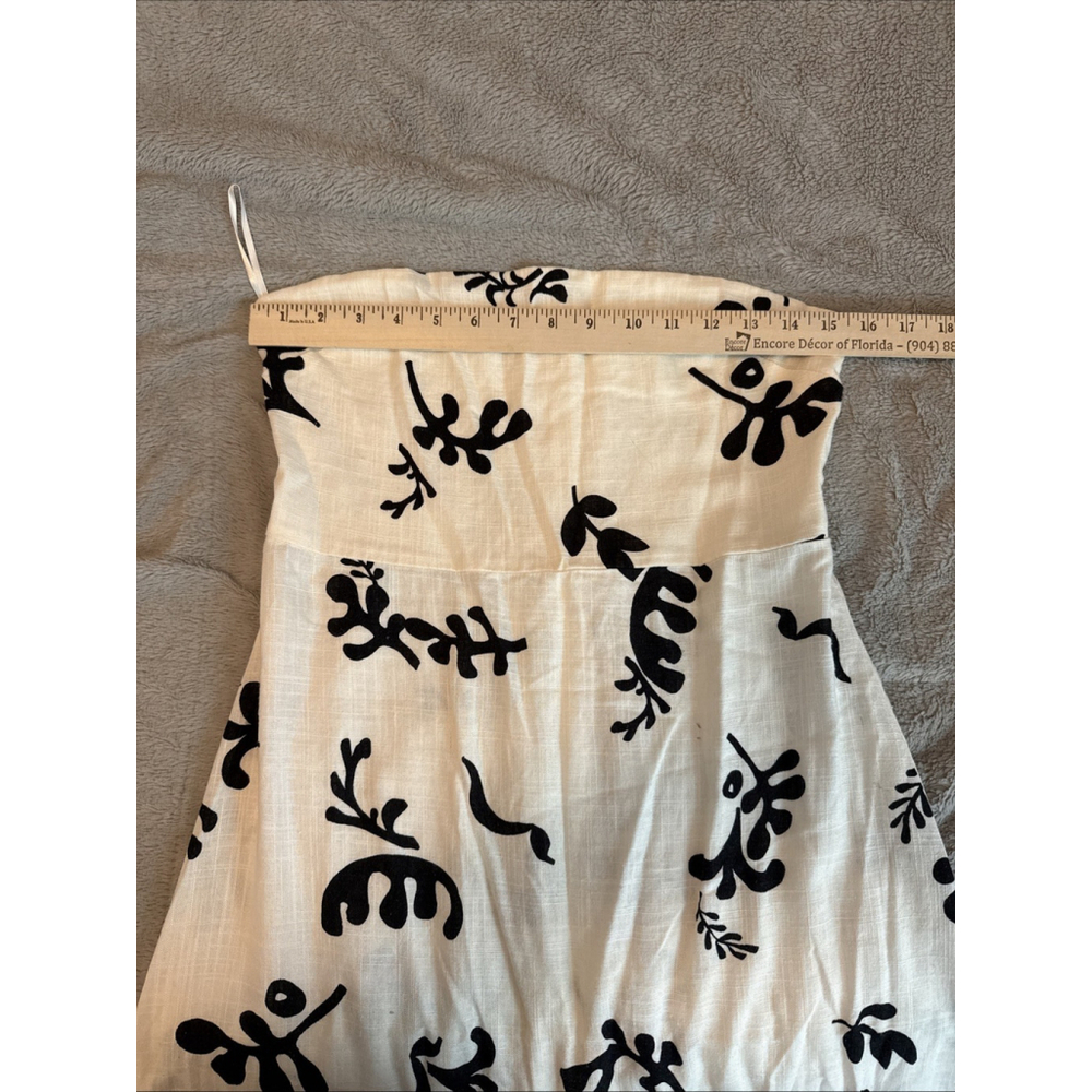 Strapless White Maxi Dress with Black Leaf Print - Picture 2 of 8